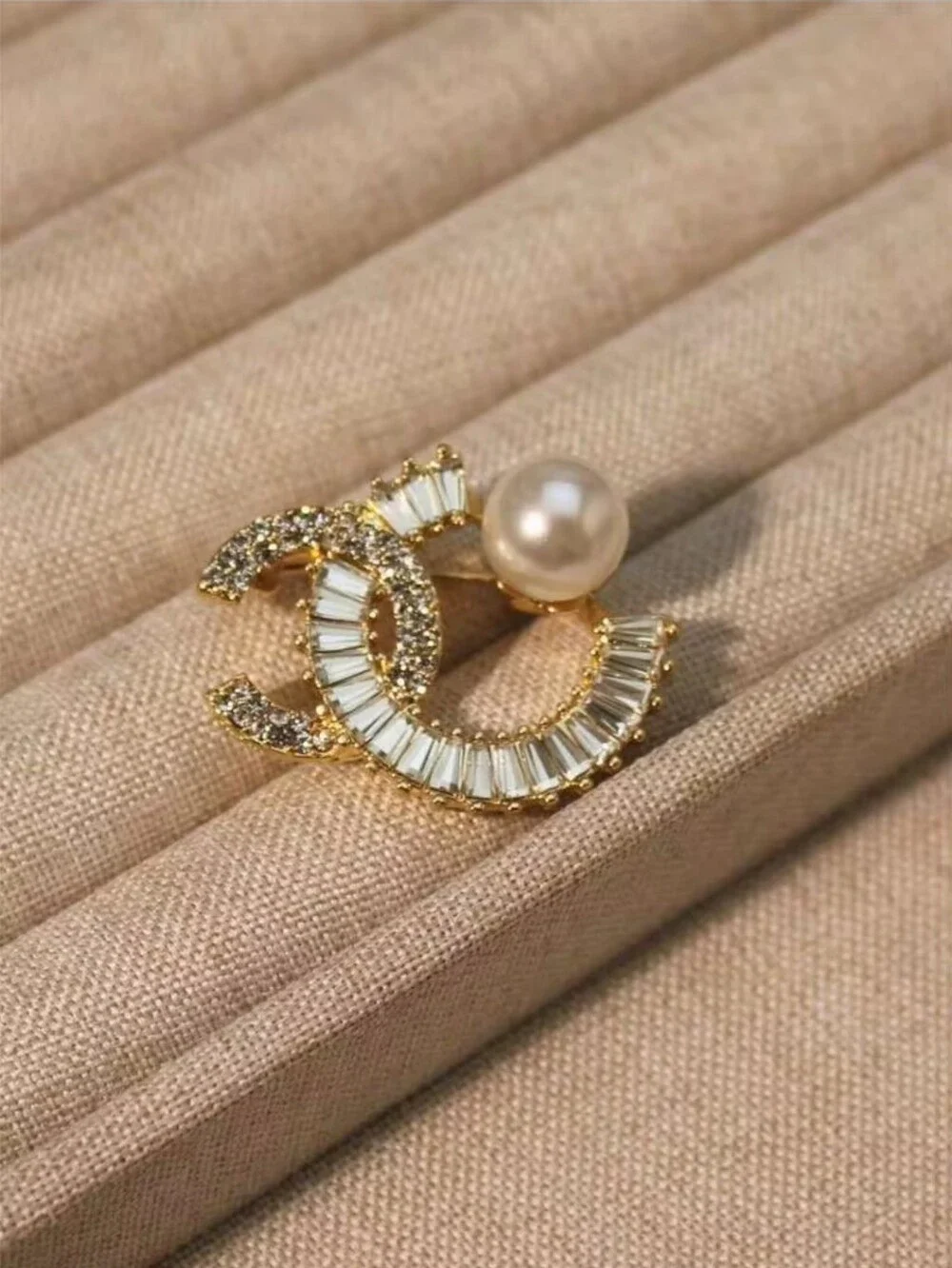 Gold-Tone Pearl & Crystal Interlock Brooch - Women’s Jewelry